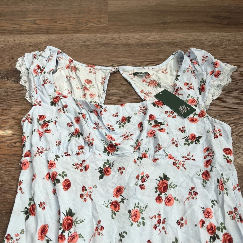 NWT Flutter Cap Sleeve Maxi a-Line Dress Wild Fable Light Blue Floral Large - Picture 3 of 7